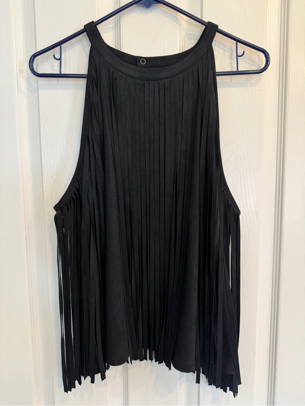 Black Fringe Sleeveless Country Faux Suede Women’s Top, XL